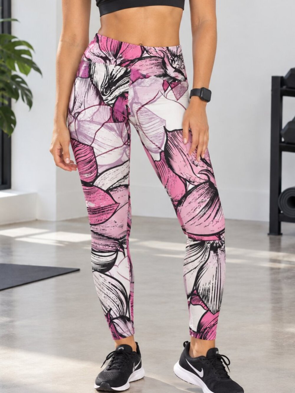 Pineapple Clothing Pink Floral Leggings Size Medium Made in USA Activewear